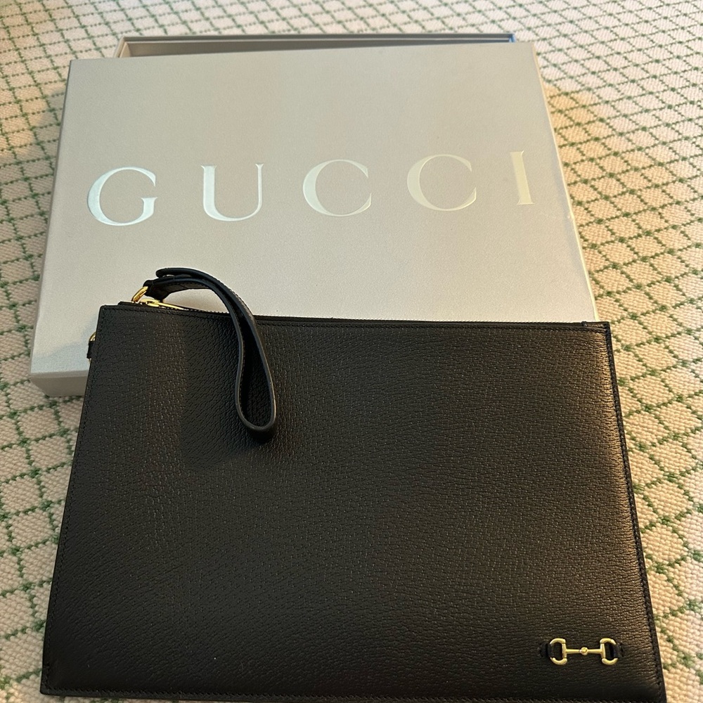 Gucci Black Leather Pouch with Gold Detail gold hardware horse bit